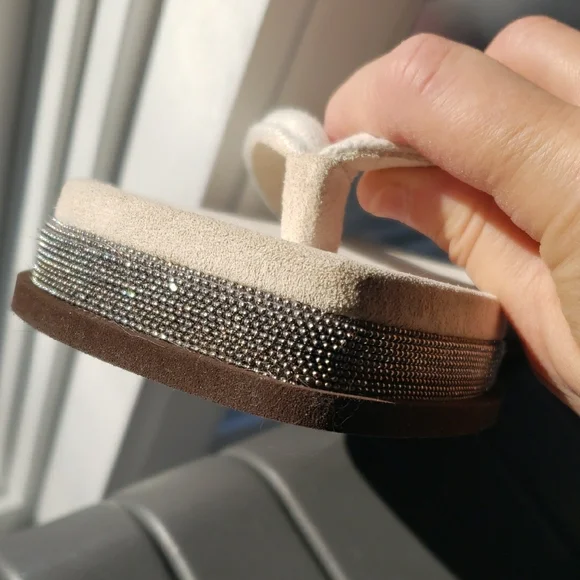 Brunello Cucinelli Suede Monili Flip Flops